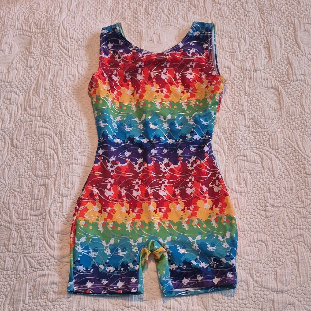 Danskin girls Medium 8/10 multi colored gymnastic or dance leotard VGUC
